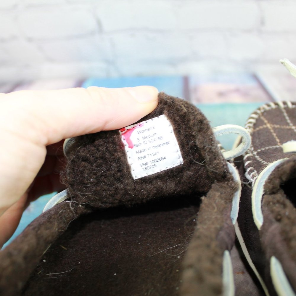 LL Bean One-Eye Plaid Soft Fleece Brown Suede Moc Mountain Slipper 8 M - Picture 6 of 8